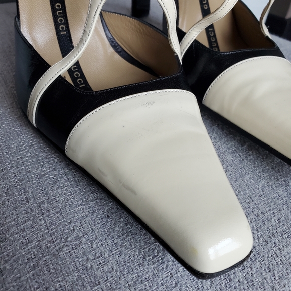 Gucci T-Strap Leather High Heels, 8.5 Black & Cream - Picture 15 of 15